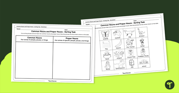 Preview image for Common Nouns and Proper Nouns - Sorting Task - teaching resource