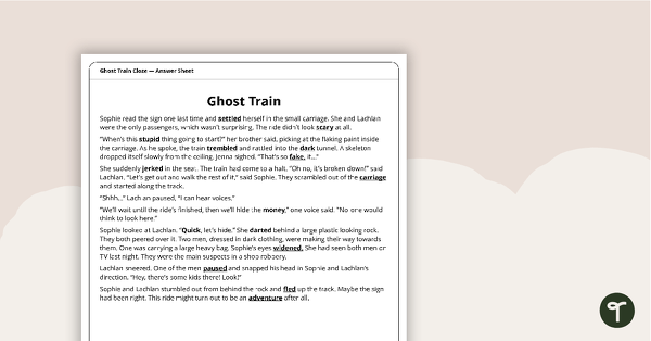 Ghost Train Cloze Worksheet teaching resource