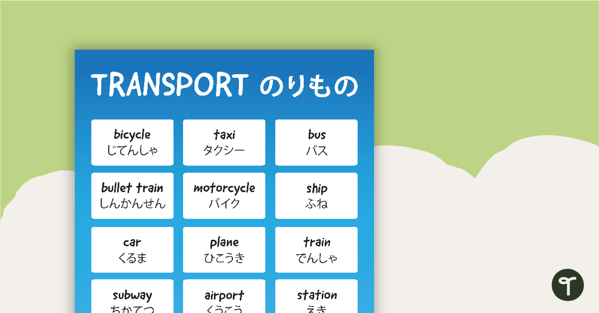 Hiragana Transport Poster teaching resource
