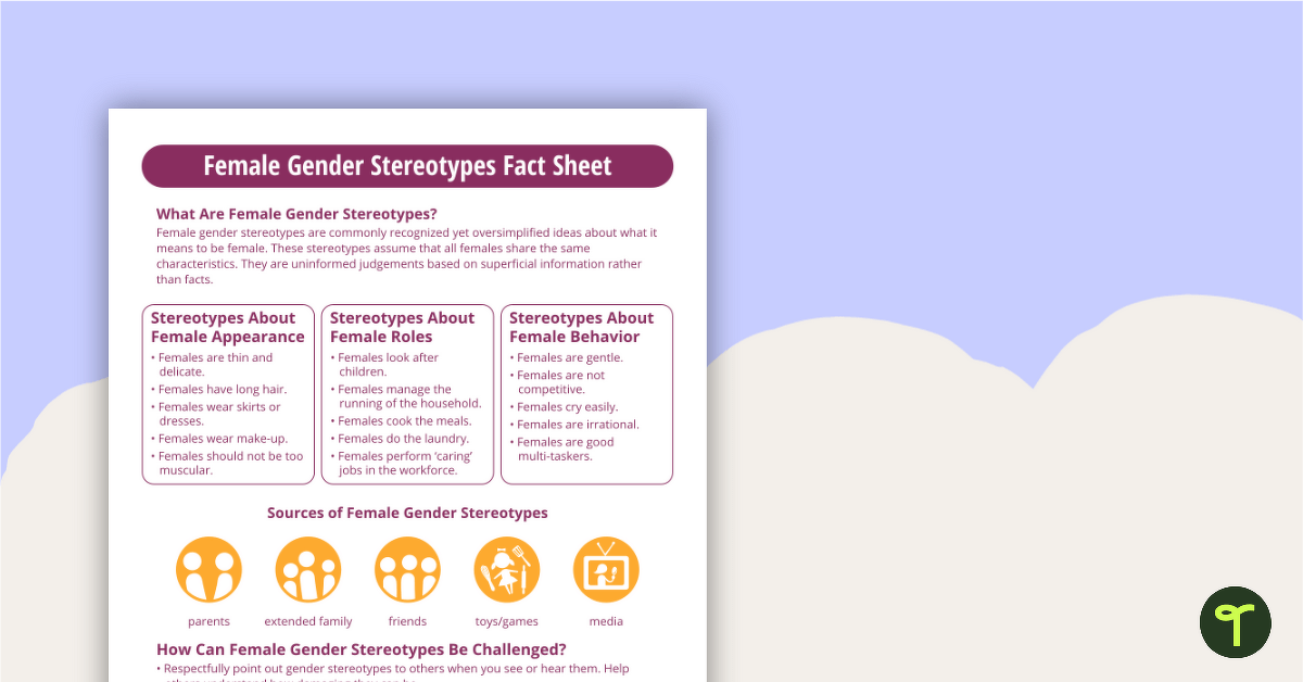 Female Gender Stereotypes Fact Sheet teaching resource