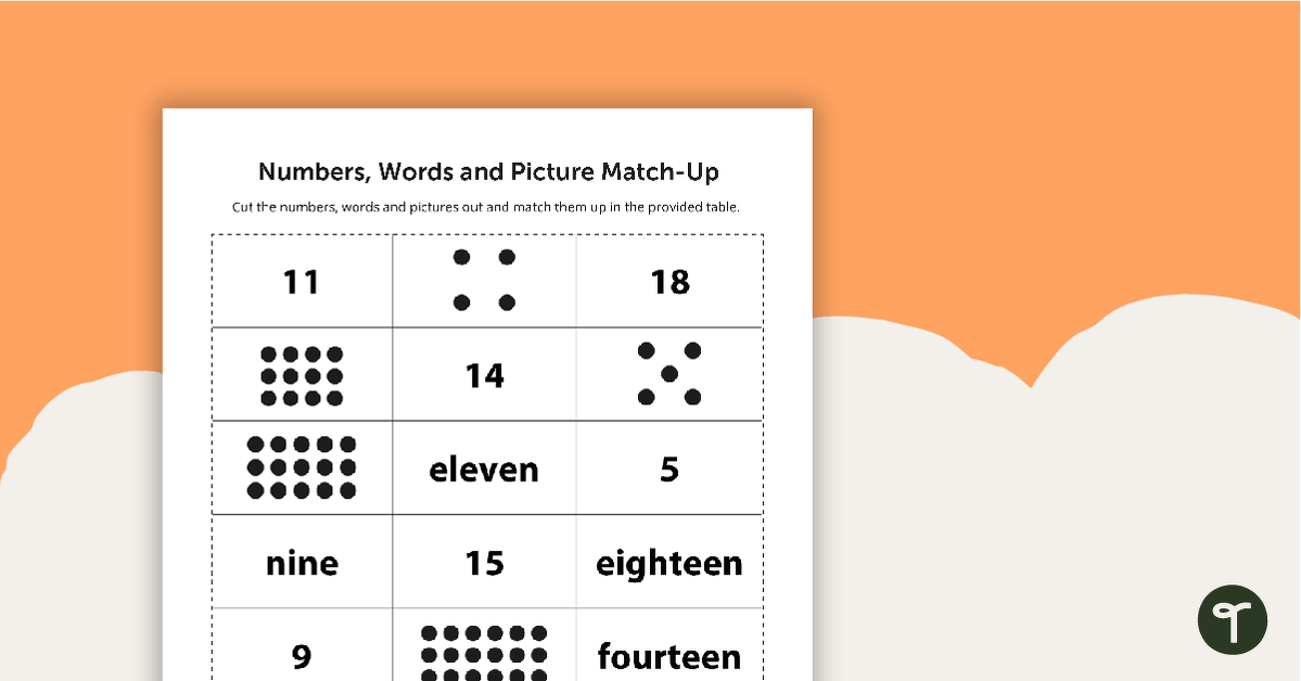 Number, Word and Picture Match-Up Worksheet teaching resource