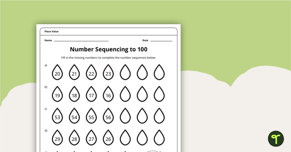 Image of Number Sequencing to 100 - Worksheet