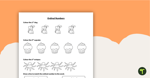Image of Ordinal Numbers Worksheet - Colouring and Matching