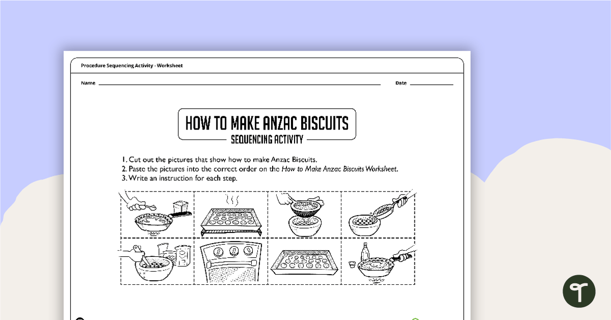 Anzac Biscuit Recipe Sequencing Worksheet teaching resource