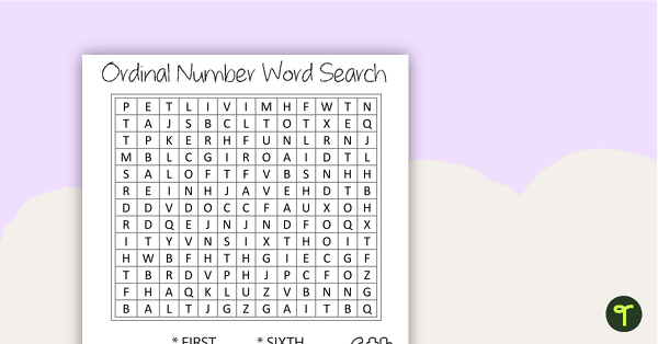 Image of Ordinal Number Word Search with Solution