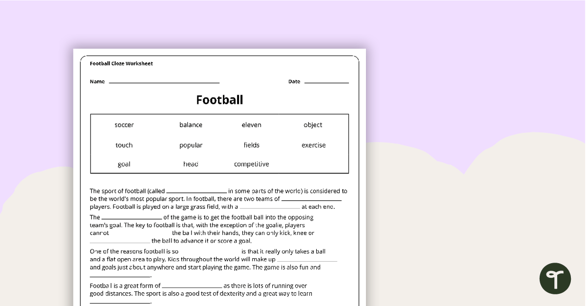 Football Cloze Worksheet teaching resource
