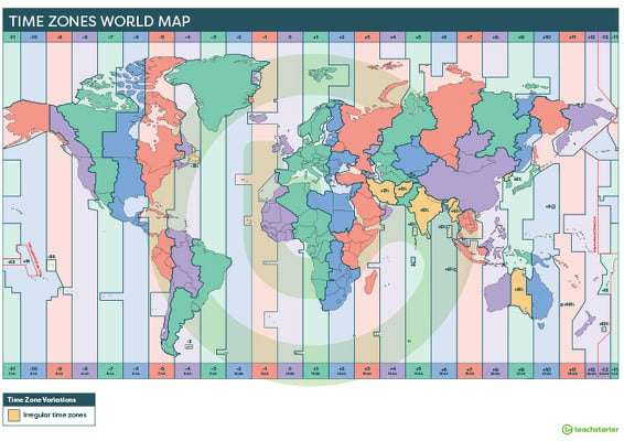 Time Zones World Map | Teach Starter