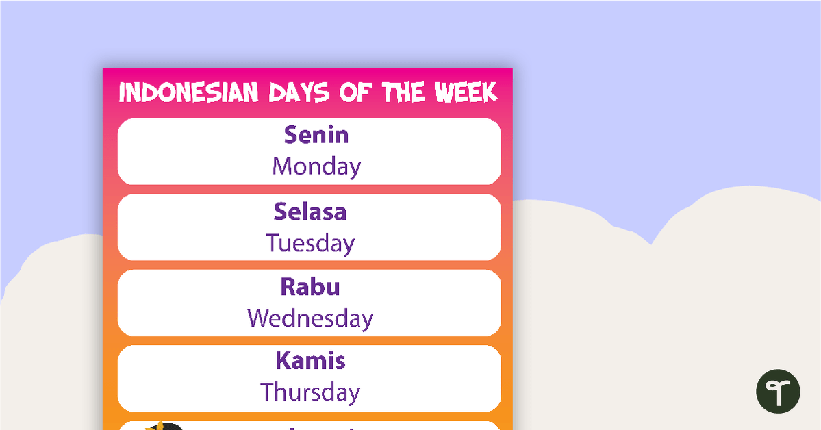 Days of the Week - Indonesian Language Poster teaching resource