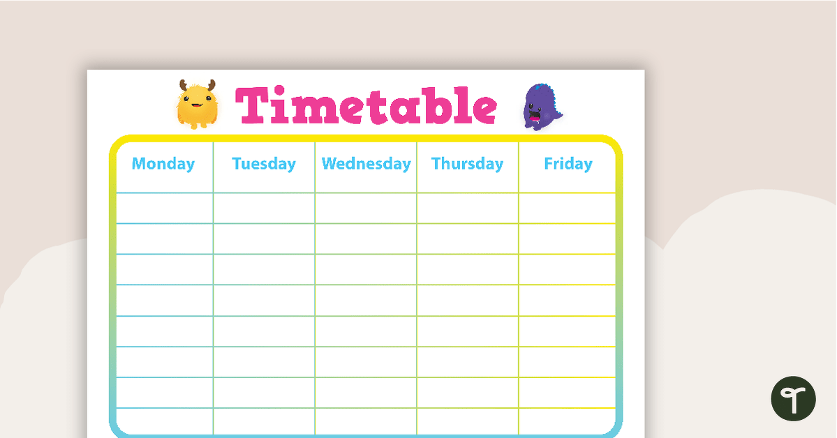 Monster Madness - Weekly Timetable teaching resource