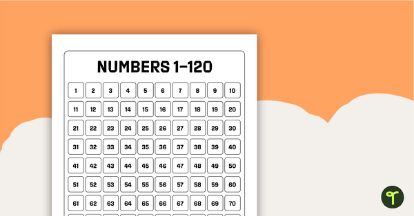 Go to Black and White - Numbers 1 to 120 Chart teaching resource