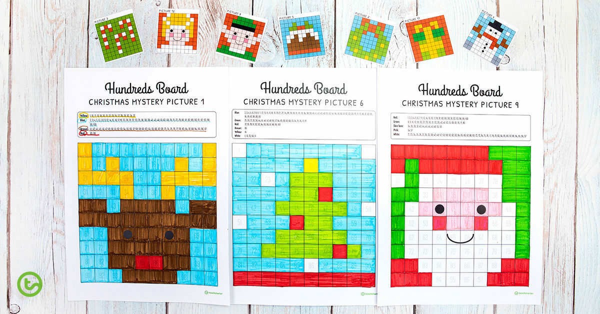 Christmas Hundreds Chart Mystery Pictures | Teach Starter