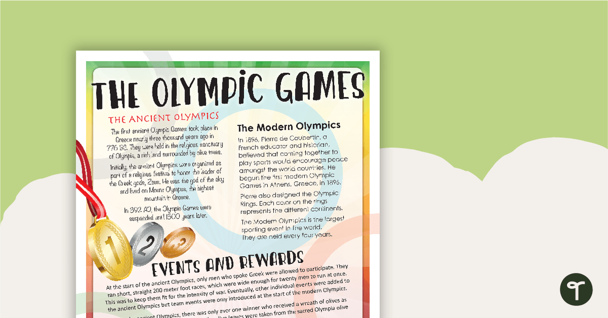 The Olympic Games - Comprehension Task teaching resource