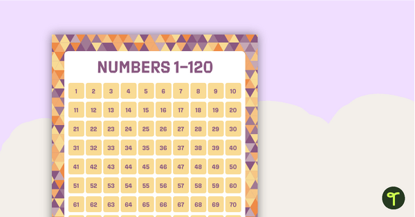 Go to Purple & Orange - Numbers 1 to 120 Chart teaching resource