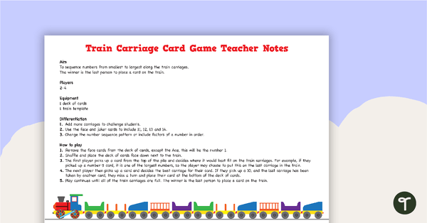 Train Carriage Card Game teaching resource