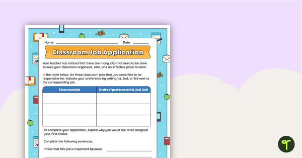 Go to Classroom Job Application Template teaching resource