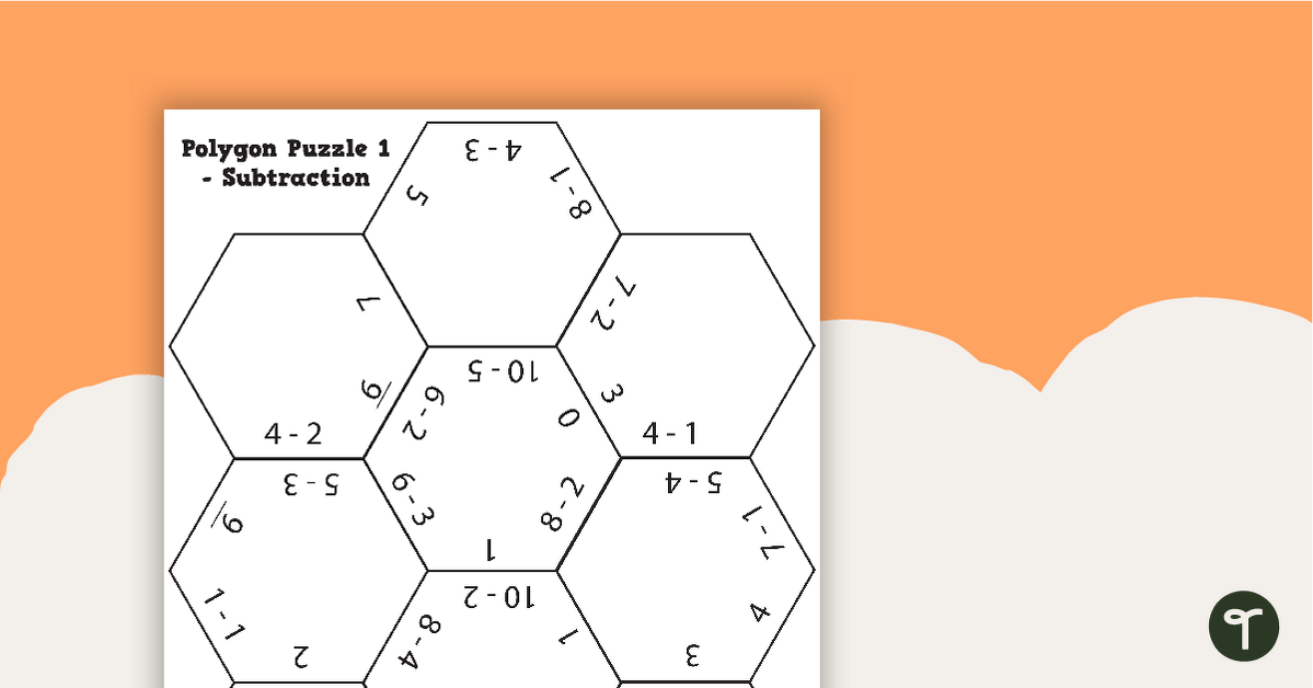 Polygon Puzzles - Subtraction Worksheets with Answers teaching resource