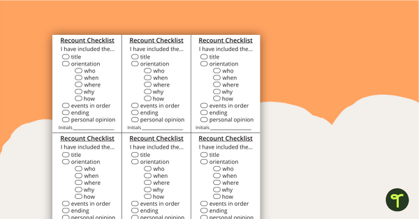 Go to Recount Writing Checklist teaching resource