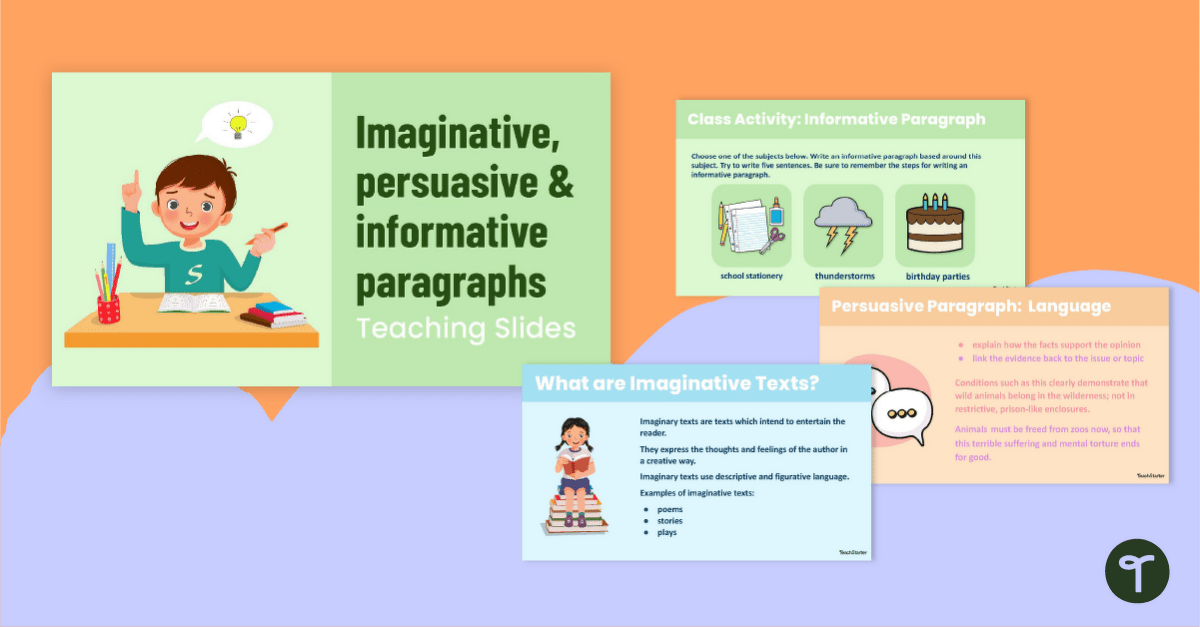 Imaginative, Opinion and Informative Paragraphs PowerPoint teaching resource