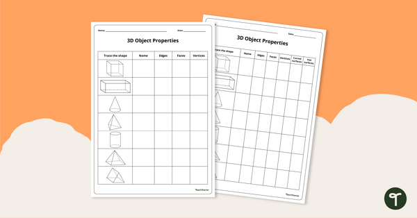 Image of 3D Object Properties - Worksheet