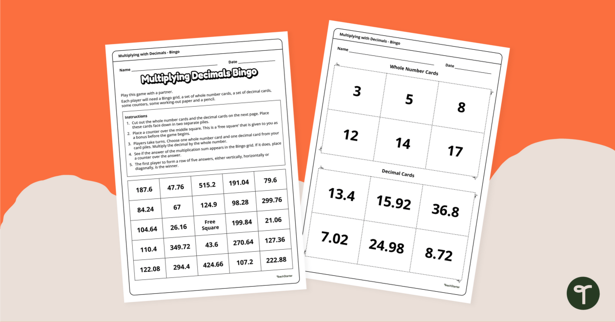 Multiplying with Decimals Bingo Game teaching resource