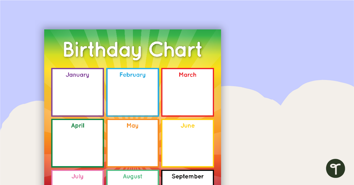 Happy Birthday Chart - Colorful Bursts teaching resource