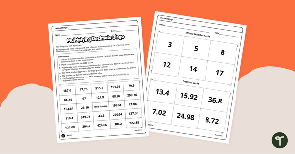 Multiplying with Decimals - Bingo Game teaching resource