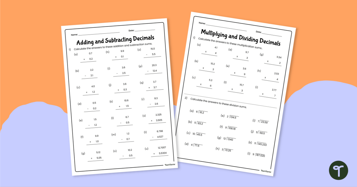 Decimals and Operations Worksheet teaching resource