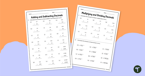Preview image for Decimals Worksheet - Operations - teaching resource