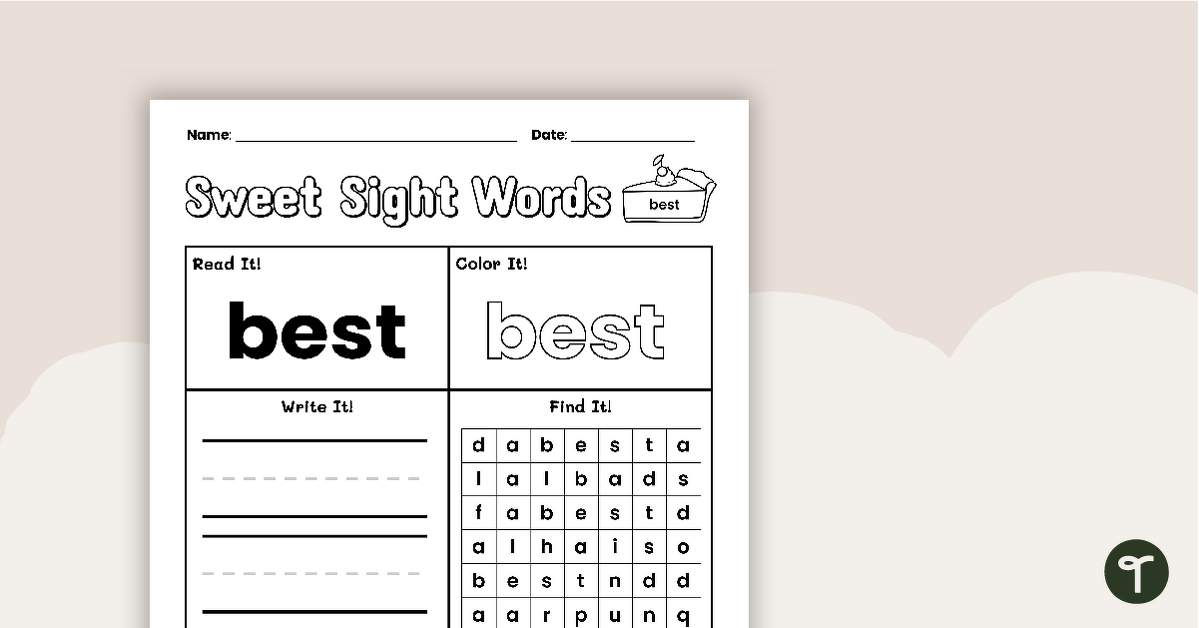 Sweet Sight Words Worksheet - BEST teaching resource