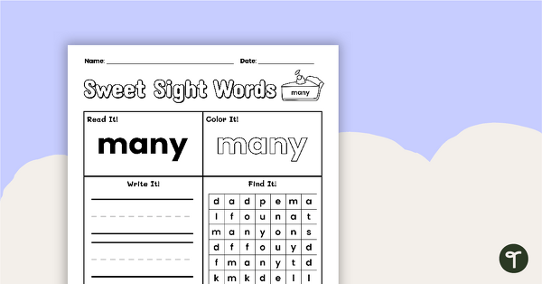 Preview image for Sweet Sight Words Worksheet - MANY - teaching resource