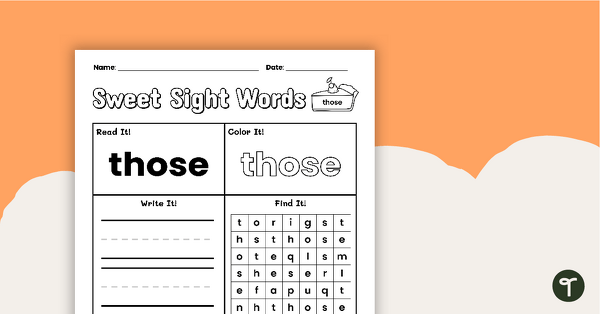 Sweet Sight Words Worksheet - THOSE teaching resource