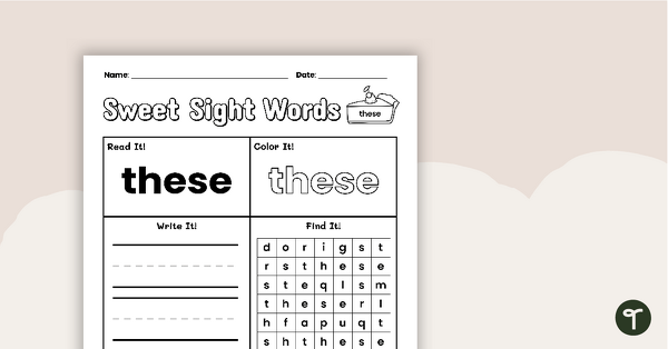 Go to Sweet Sight Words Worksheet - THESE teaching resource