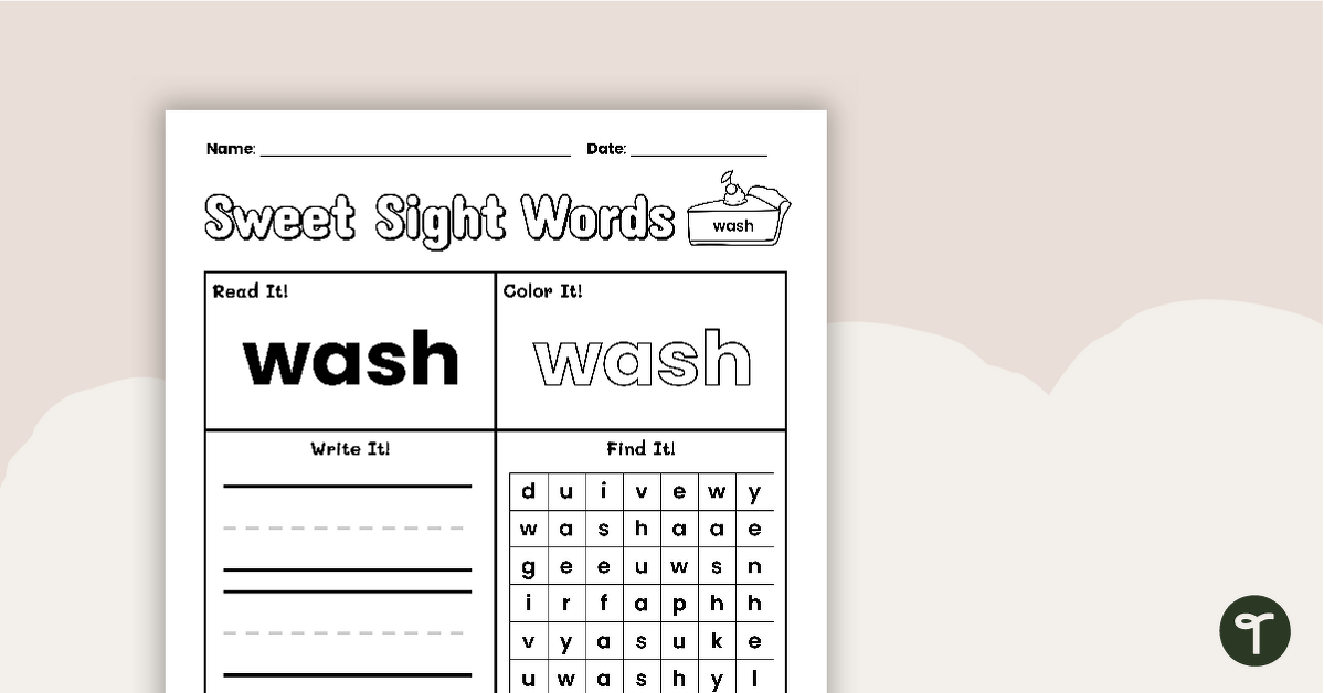 Sweet Sight Words Worksheet - WASH teaching resource