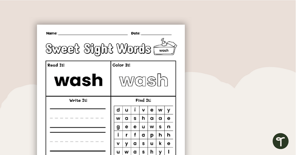 Sweet Sight Words Worksheet - WASH undefined