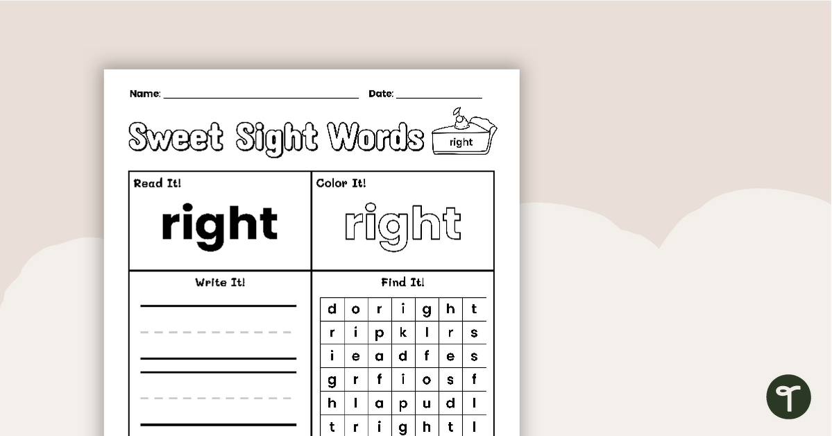 Sweet Sight Words Worksheet - RIGHT teaching resource