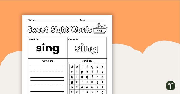 Go to Sweet Sight Words Worksheet - SING teaching resource