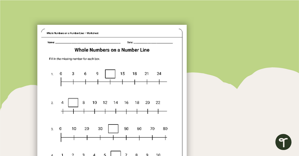 Go to Whole Numbers on a Number Line Worksheet teaching resource