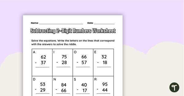 Preview image for Subtracting 2-Digit Numbers Worksheet - teaching resource