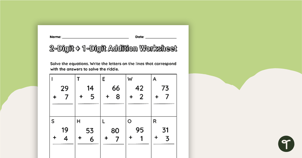 Preview image for 2-Digit + 1-Digit Numbers Addition Worksheet - teaching resource