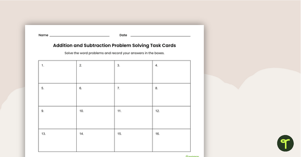 Addition and Subtraction Problem Solving Task Cards teaching resource