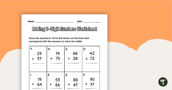 Adding 2-Digit Numbers Worksheet teaching resource