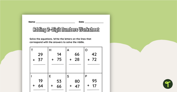 Preview image for Adding 2-Digit Numbers Worksheet - teaching resource