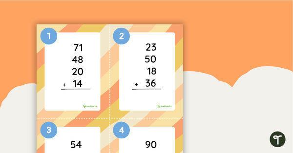 Image of Adding Four 2-Digit Numbers Task Cards