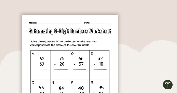 Go to Subtracting 2-Digit Numbers Worksheet teaching resource