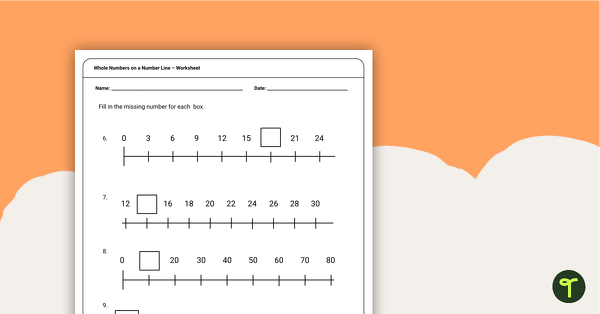 Whole Numbers on a Number Line Worksheet teaching resource