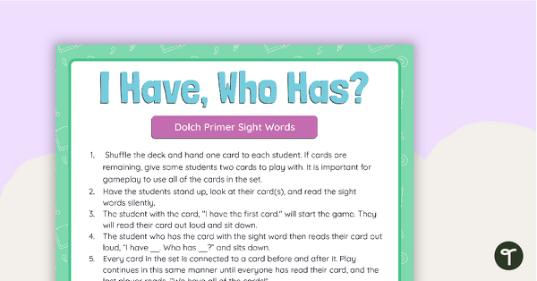 I Have, Who Has? Game - Dolch Primer Sight Words teaching resource
