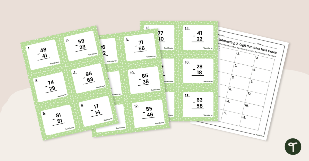 Subtracting 2-Digit Numbers Task Cards teaching resource