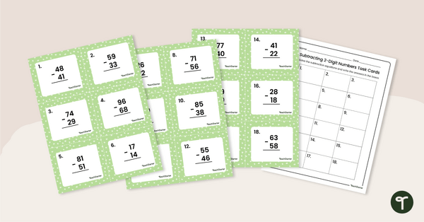 Preview image for Subtracting 2-Digit Numbers Task Cards - teaching resource