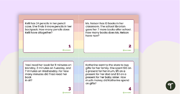 Preview image for Word Problem Task Cards – 2-Digit + 1-Digit Addition - teaching resource