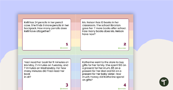 Go to Word Problem Task Cards – 2-Digit + 1-Digit Addition teaching resource